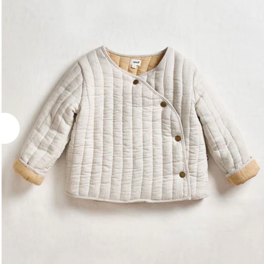 Oeuf Cloud/Sand Quilted Jacket with Button Detail NWT 5/6
